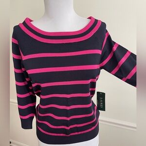 Ralph Lauren Top Pink Blue Striped Nautical Boat Neck Off The Shoulder NEW